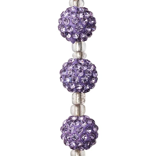 12 Pack: Lavender Rhinestone Studded Round Beads, 10mm by Bead Landing&#x2122;
